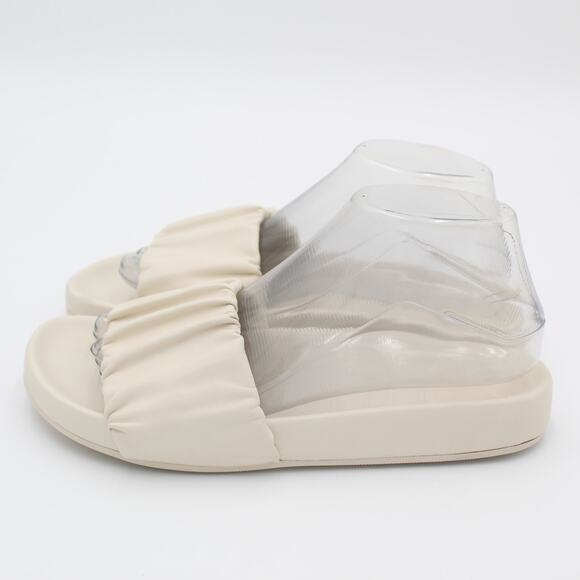J. Crew Sandal Womens 8 White Leather Scrunchie Strap Slide Minimalist Slip On - Picture 3 of 9